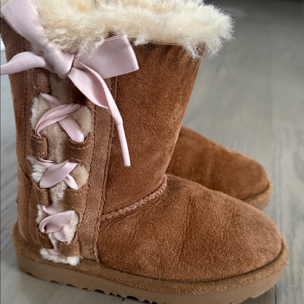 UGG Tan Kids Boots with Pink Bows